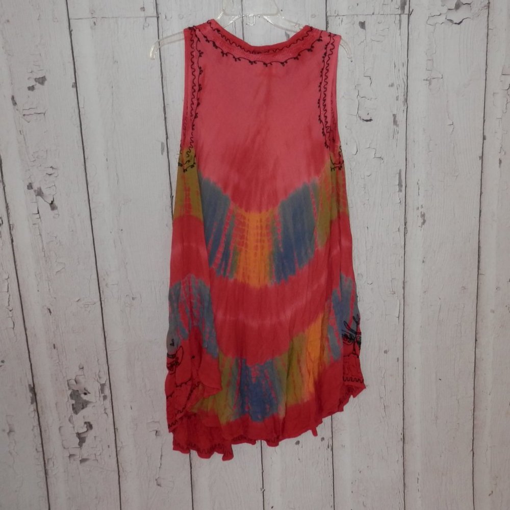 In Gear Tie Dye OSFM Floral Embroidered Boho Cover Up Sleeveless Sundress 3558 - Picture 6 of 6